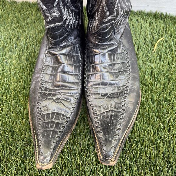 Wild West Crocodile Leather Toe Cowboy Western Boots Handcrafted Sz 8 Black main image 11
